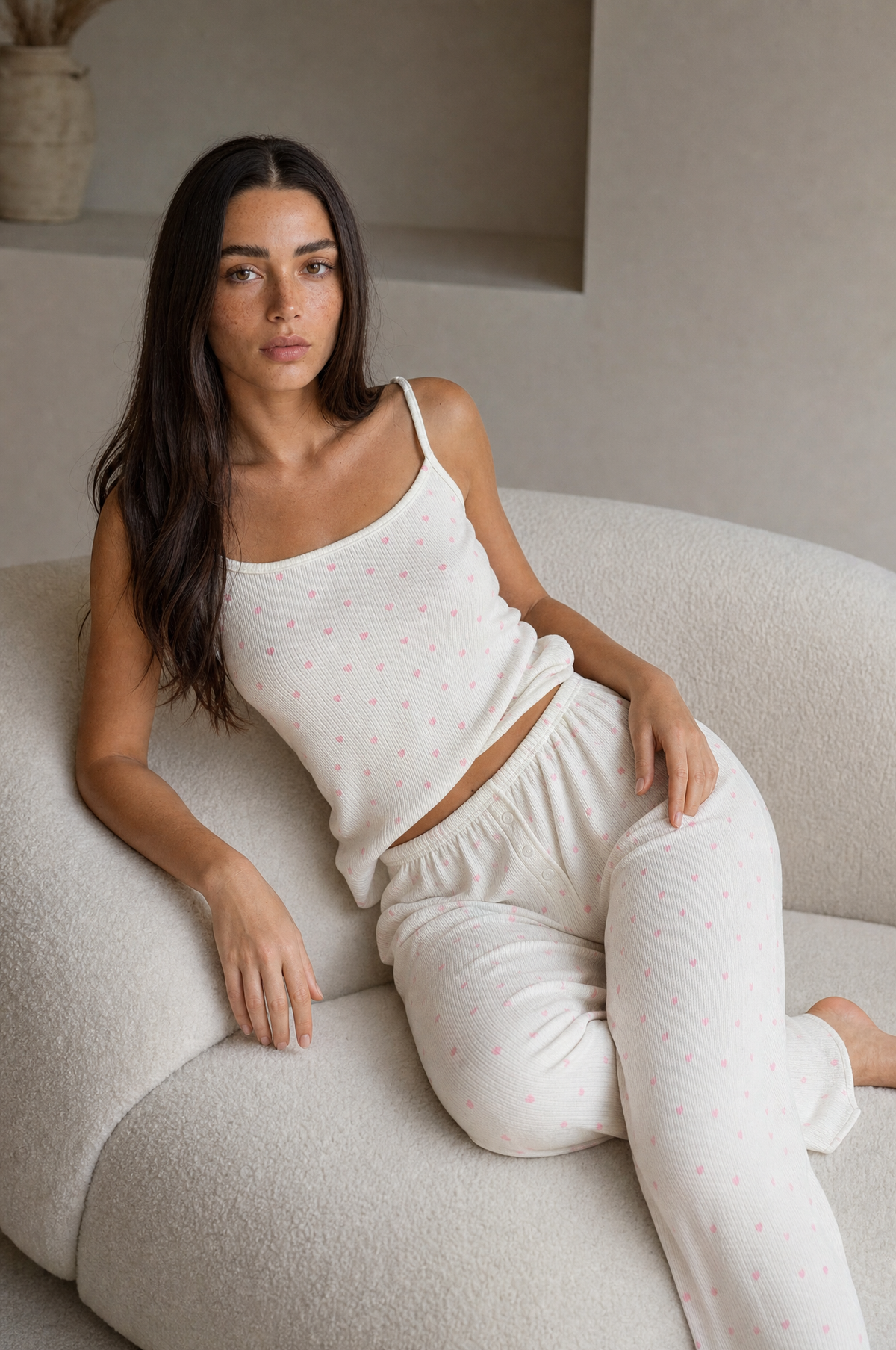 Amore Heart Ribbed Pajama Set